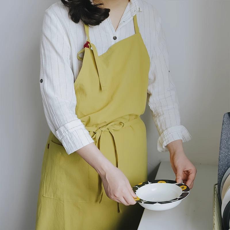 Hot-selling Cotton and Linen Apron Thin Breathable Large Size Sleeveless Solid Color Home Kitchen Overalls