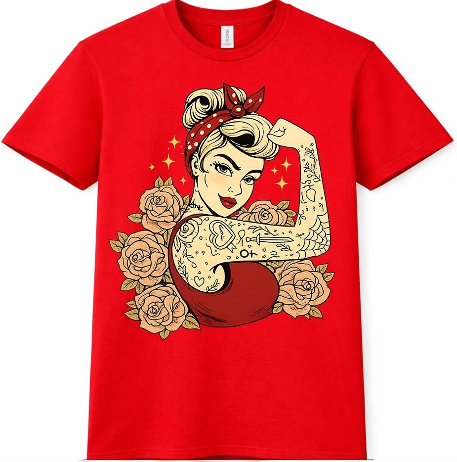 Футболка Pin Up Girl Ретро Рокабилли Тату Графическая Футболка Винтажный Повседневный Топ S