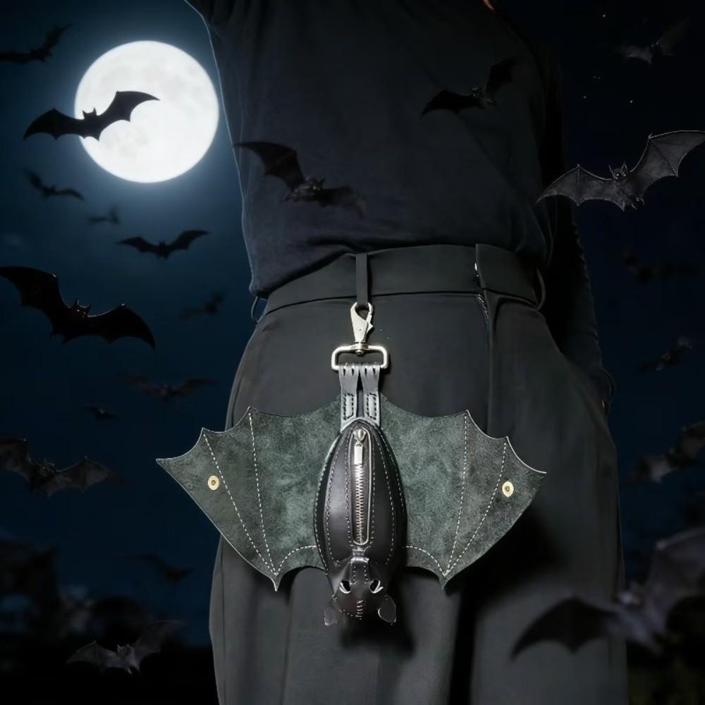 Creative Bat Wallet Keychain Coin Purse Leather Bat Keychain Funny Halloween Bat Pendant Key Decor