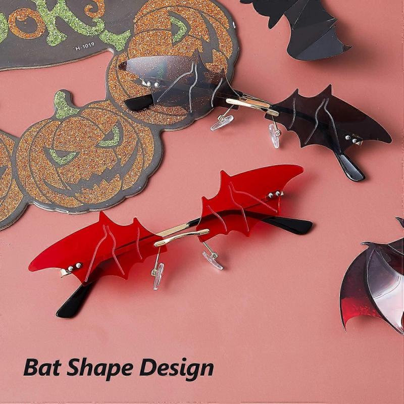 2 Paar Fledermausförmige Sonnenbrillen Randlose Neuartige Brillen für Halloween-Party