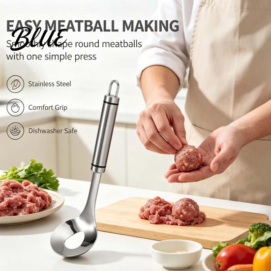 Einfach zu greifender Fleischbällchenlöffel Edelstahl-Herstellerlöffel Rutschfest Ergonomisches Design mit langem Griff Fischbällchen Professionelles Fleischbällchen-Werkzeug für Bällchen