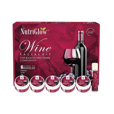 NutriGlow Red Wine Facial Kit for Glowing Skin - 6-Step At-Home Parlour Facial with Resveratrol & Red Grape Extracts for Tan Removal, Anti-Ageing &