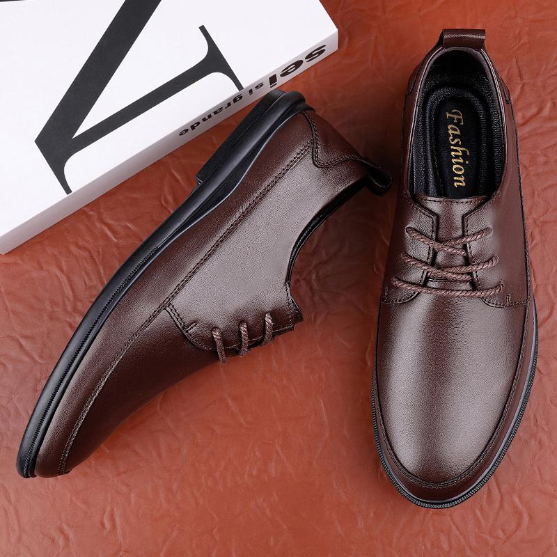 Classic Mens Real Leather Shoes New Trend All-match Dress Shoes Male Breathable Casual Shoes Soft Business Genuine Leather Shoes