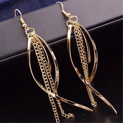 1Pc Retro Gold Silver Color Long Hanging Earrings For Women Metal Tassel Ethnic Drop Earrings Hip Hop Street Jewelry Accessories