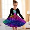 Girl Casual 3D Unicorn Forest Print Round Neck Long Sleeve Dress Kid Princess Dress