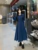 Elegant Denim Blue Dress for Women - New Autumn Slimming Preppy Style Two-Piece Vest and Skirt Set