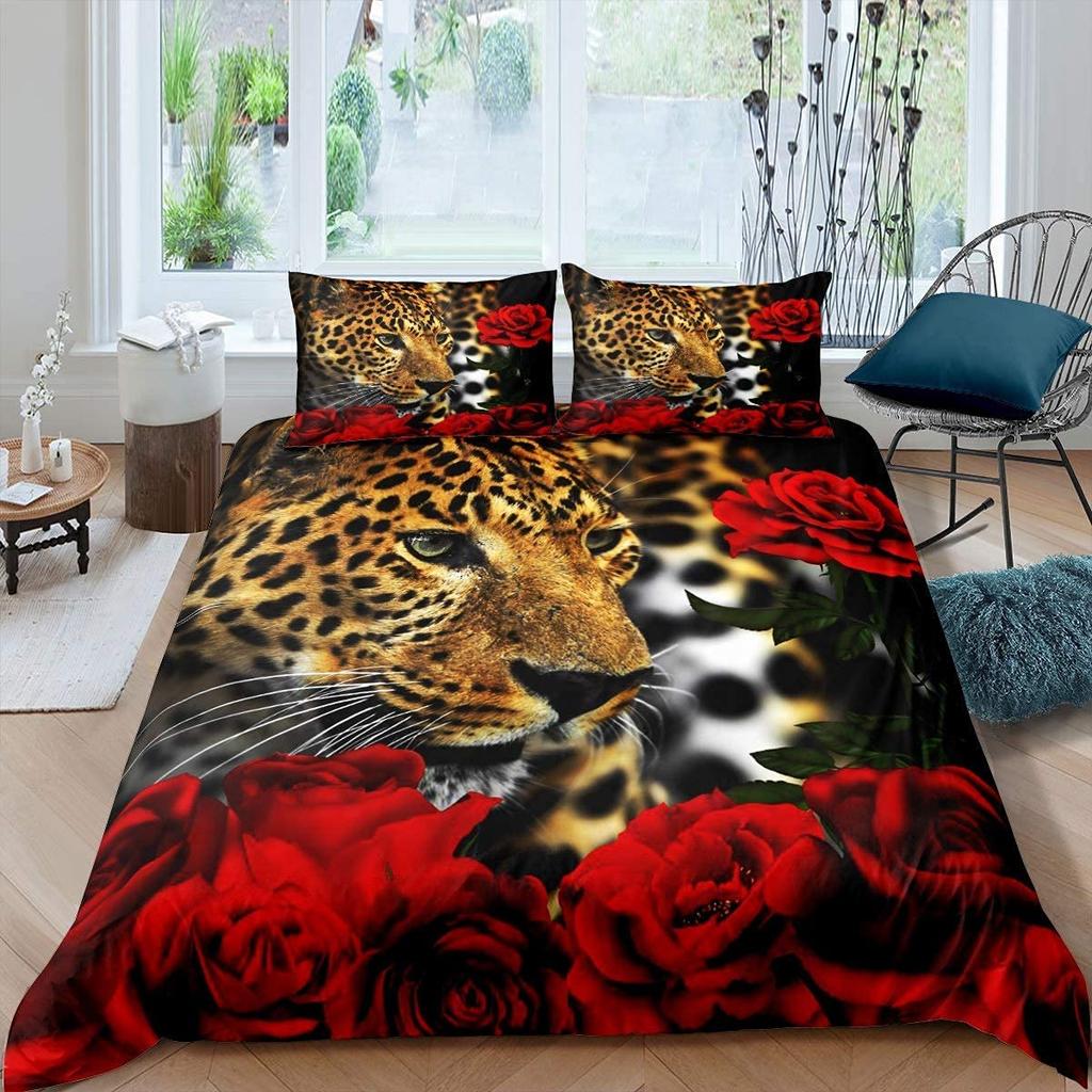 Leopard Print Duvet Cover Set Queen Cheetah Bedding Sets Geometric Comforter Cover African Safari Animal Quilt Cover Room Decor