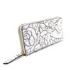 Karukuru Women's Floral Embossed Round Zipper Long Wallet FRS-EN004 White