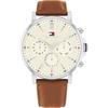 Men's Chronograph Quartz Watch Cream Dial Brown Leather Strap 1792143