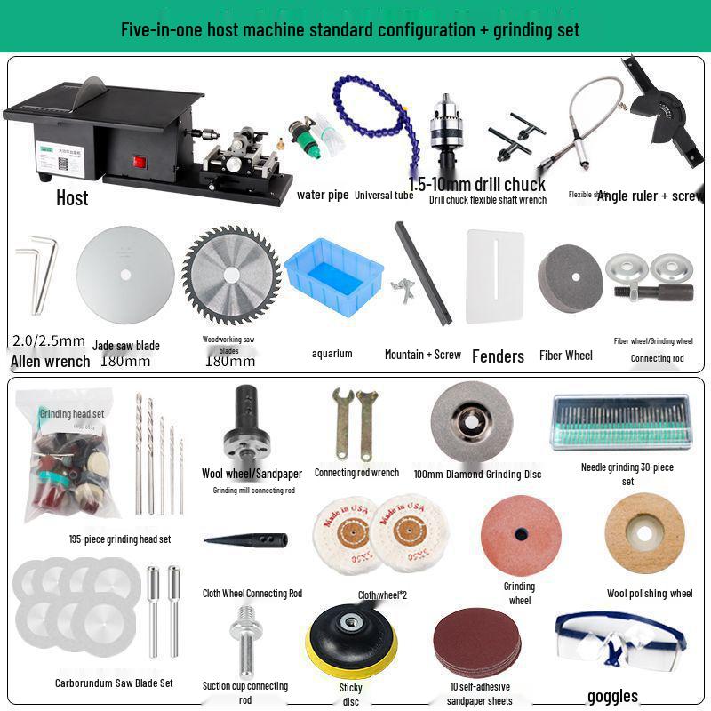 VDN1850W Jade Grinding & Cutting Machine: Multifunction Small Bench Grinder, Engraver, Table Saw, and Polisher.