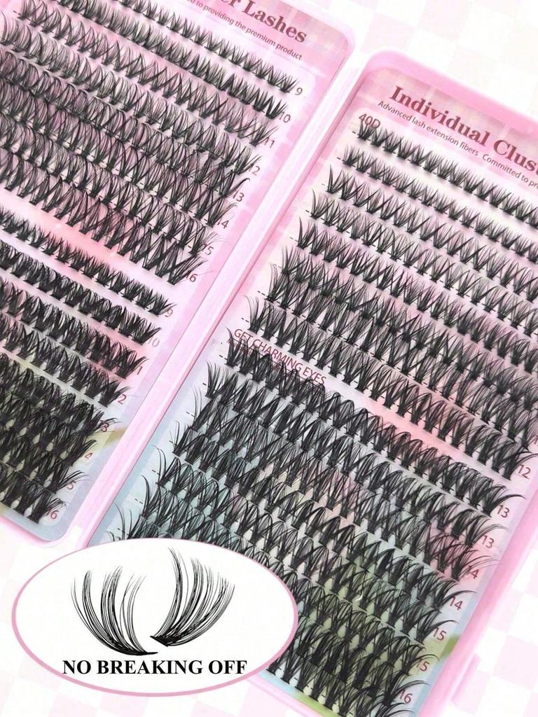 640Pcs Lash Clusters Kit 30D+40D+50D D Curl 9-16mm, DIY Eyelash Extension Kit With Lash Brushes, Natural&Thick Wispy