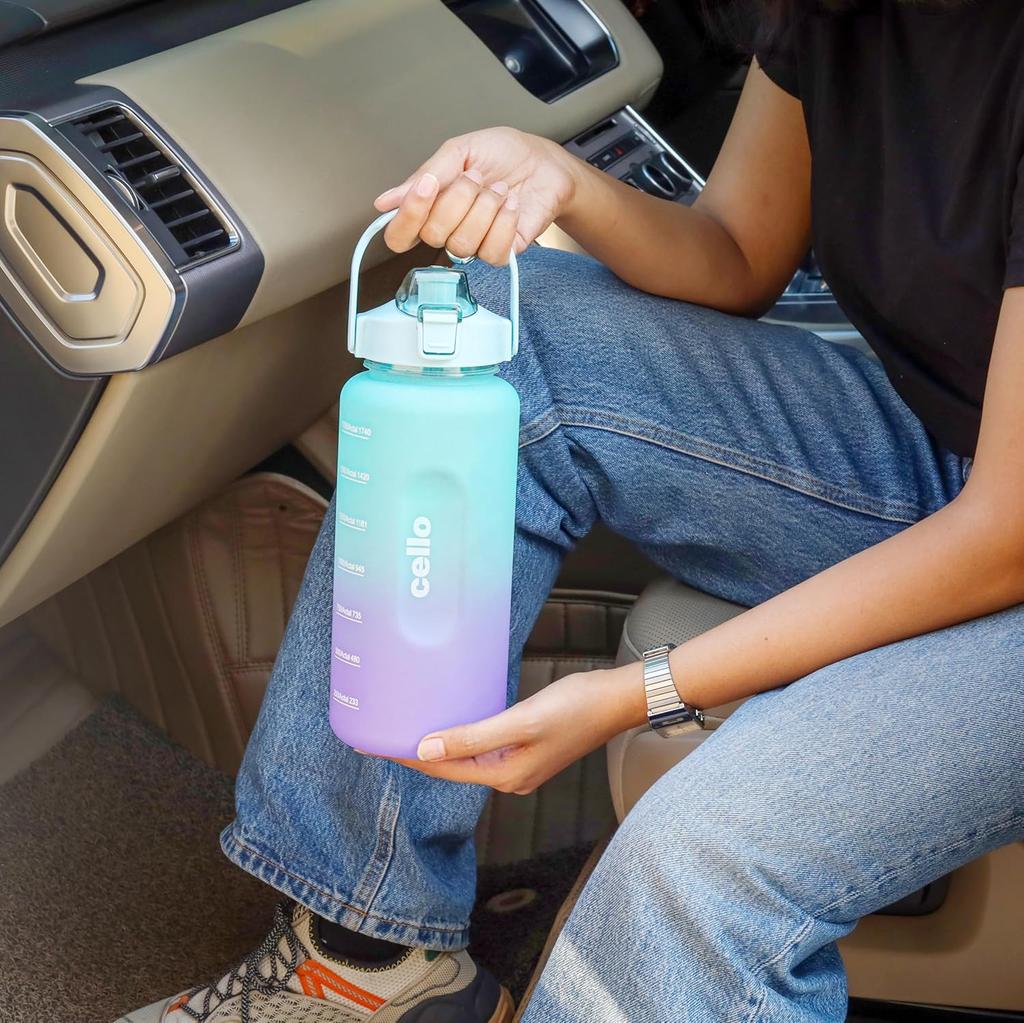 Large Water Bottle Set of 3  For Gym, School, Office And Outdoor Use, BPA-Free Plastic, Stylish Purple Lightweight Hydration Bottles With Markings