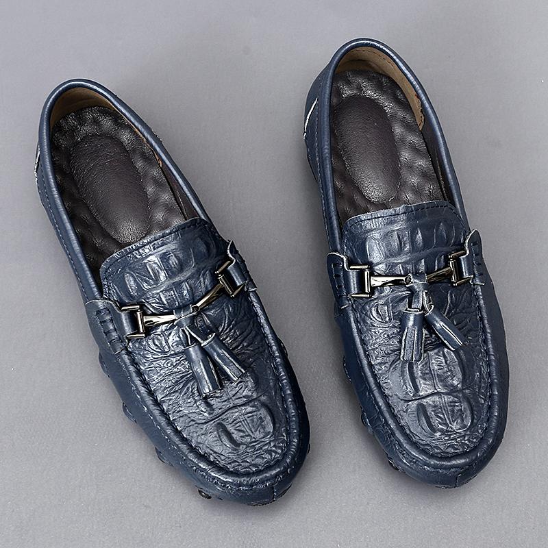 All-match Men Tassel Loafers Outdoor Mens Slip On Shoes High Quality Men Casual Shoe Crocodile Pattern Flats Men Genuine Leather