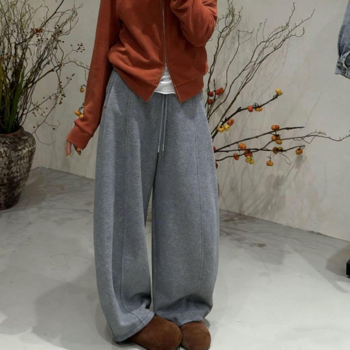 

2025 Versatile Loose Casual Sports Pants with Velvet and Woolen Ribbed Curved Pocket Small