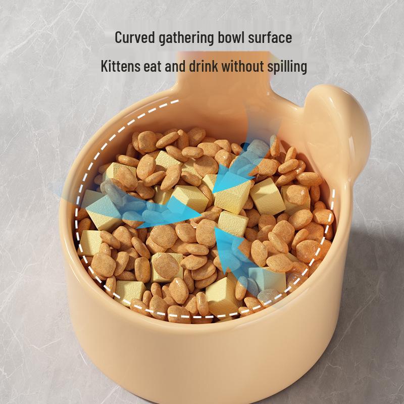 Cute Blush Bear Ceramic Pet Bowl - Slanted Large Diameter Bowl for Cats and Dogs