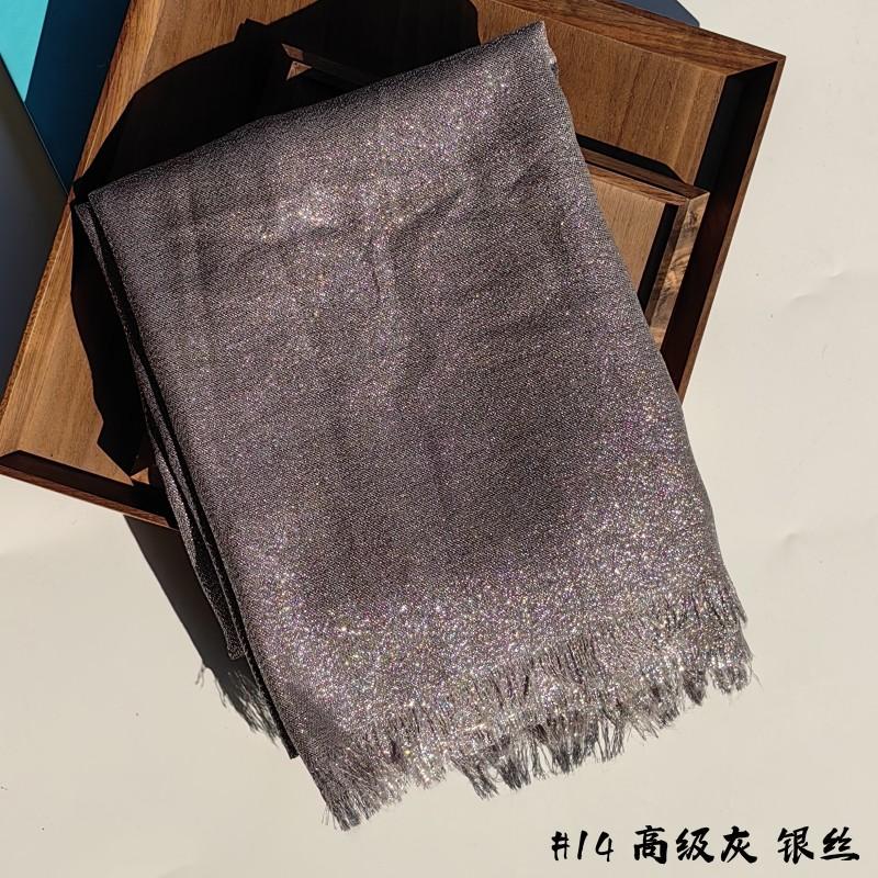 Lastest Brand Design Scarf Shiny Solid Color Shawls Rayon Fabric Gold Silk Silver Wire Head Shawl Fringe Hijab For Women