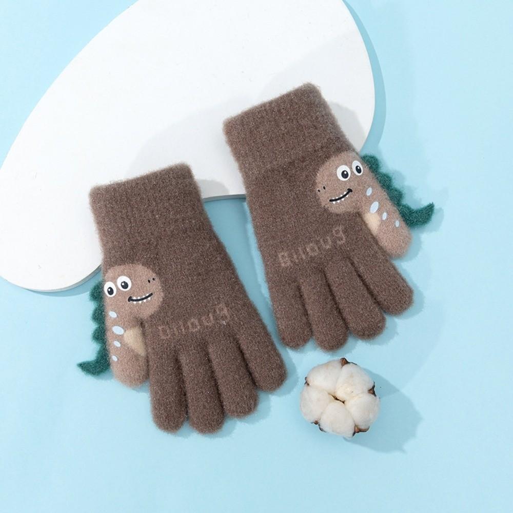 Warm Winter Dinosaur Gloves Thicken Knitted Gloves Cute Kids Full Finger Mittens Children