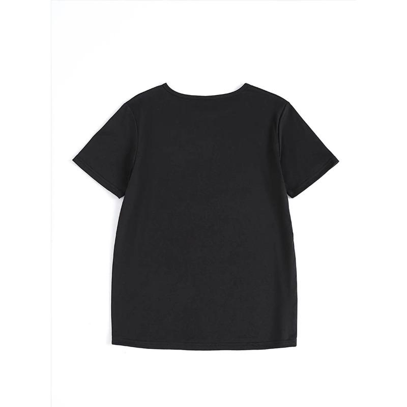 European Size Plus Size - Casual Short-Sleeve Round-Neck Top for Plus-Size Women, Featuring Prints, Suitable for Spring And Summer