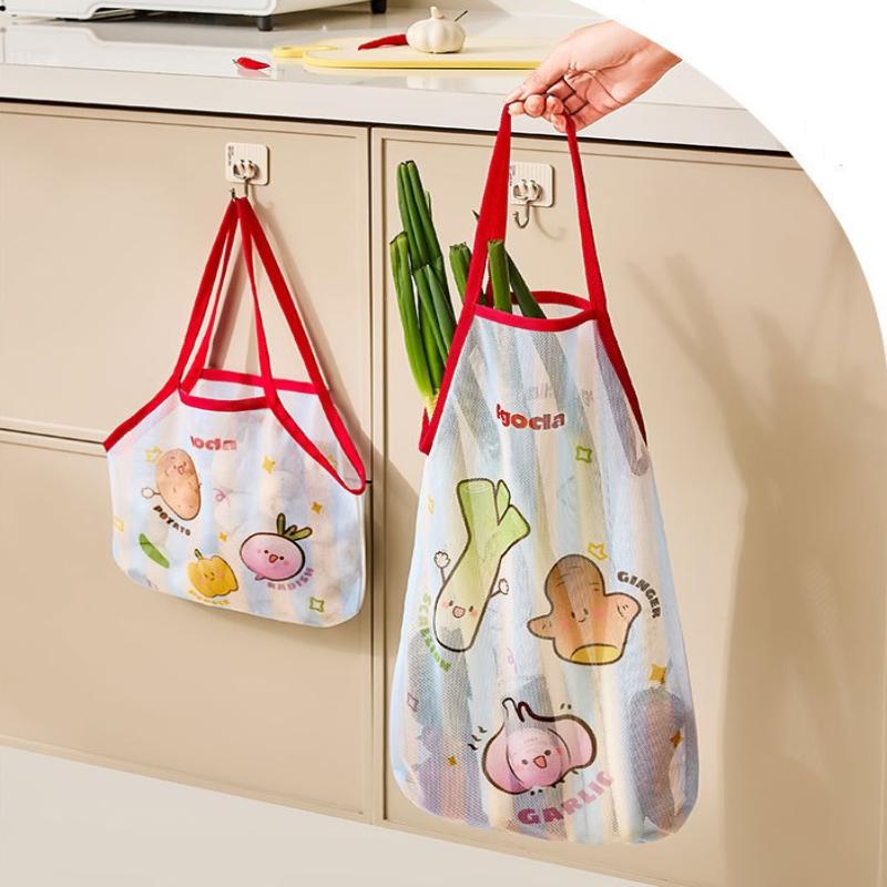 Wall-Mounted Kitchen Hanging Bag Cartoon Large Capacity Mesh Bags Hollow Breathable Vegetable Storage Bag