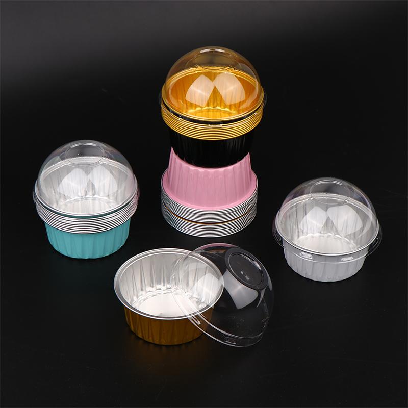 10Pcs 125Ml Ramekins With Dome Lids Aluminum Foil Baking Cups Cupcake Muffin Liners Pudding Dessert Cups For Wedding Birthday