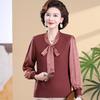 Chic Spring V-Neck Bow Pullover for Mature Women, Lightweight Knit Top for Spring & Autumn