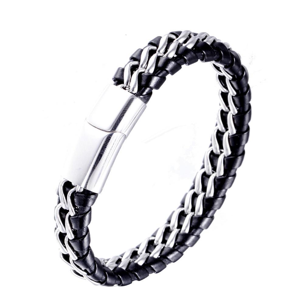 Fashion Bracelet, Men s Bracelet, Leather Rope Double Chain Braided Bracelet