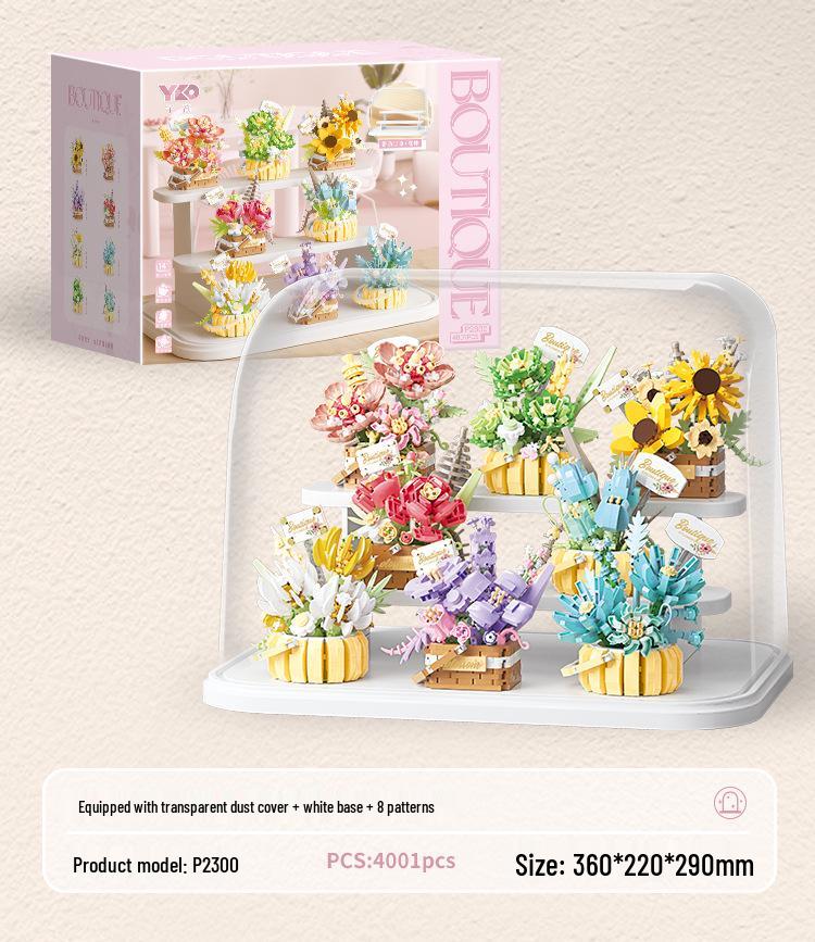 Flower Basket Series Micro-Particle Building Blocks: Sunflower & Succulent Potted Plants – Lego Compatible Toys
