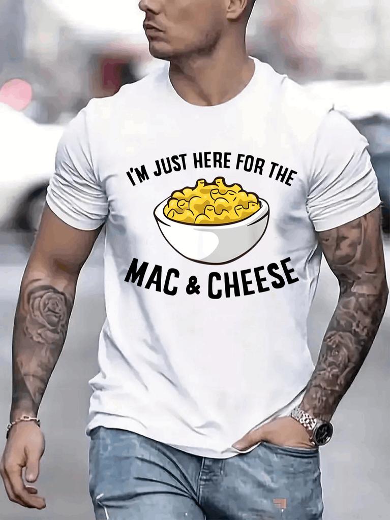Unisex Crew Neck Tee Funny Mac And Cheese Bowl Print Cotton Short Sleeve Loose Summer Street Breathable Daily Casual Basic Wear Top