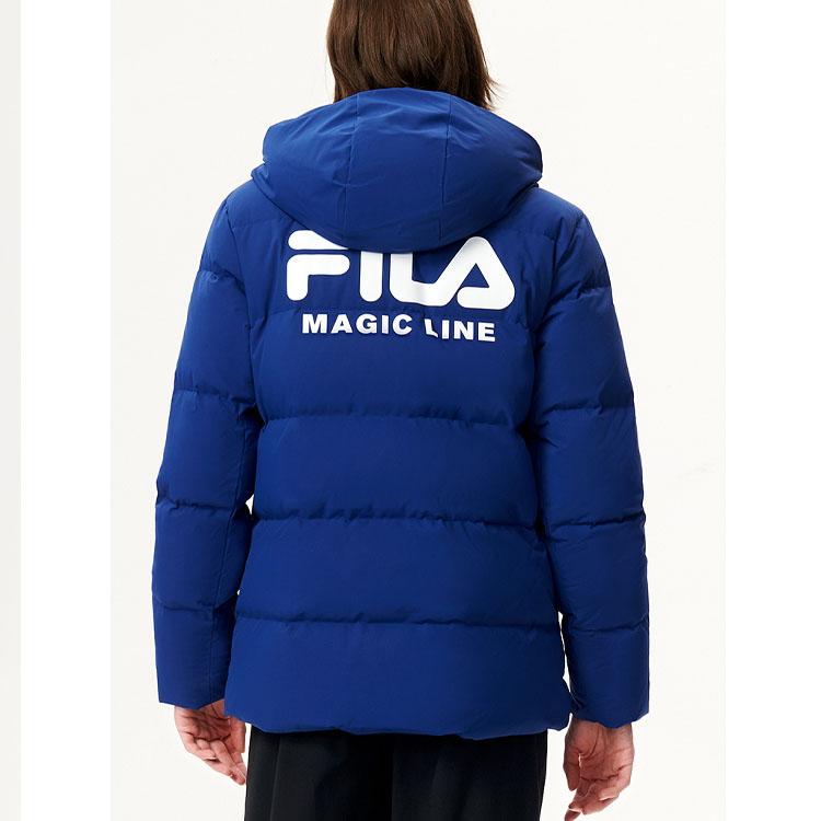 Fila Letter Logo Printed Hooded Down Jacket Men Outerwear Deep-Cobalt-Blue F11M149901FBU