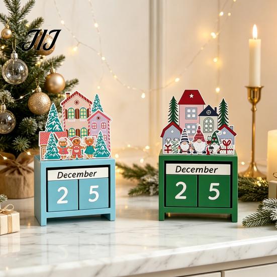 Nordic Style Christmas Decor Countdown Blocks, Desktop Advent Calendar with Movable Season Home Days Until Xmas Ornament for Office Gift Kids