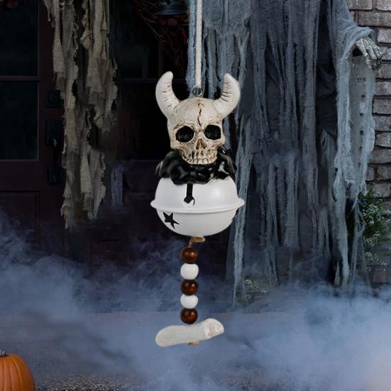 Halloween Skull Bell Ornament Resin Skull/Wing Wind Chime Hanging Decoration for Indoor Outdoor Halloween Decor Car Accessories