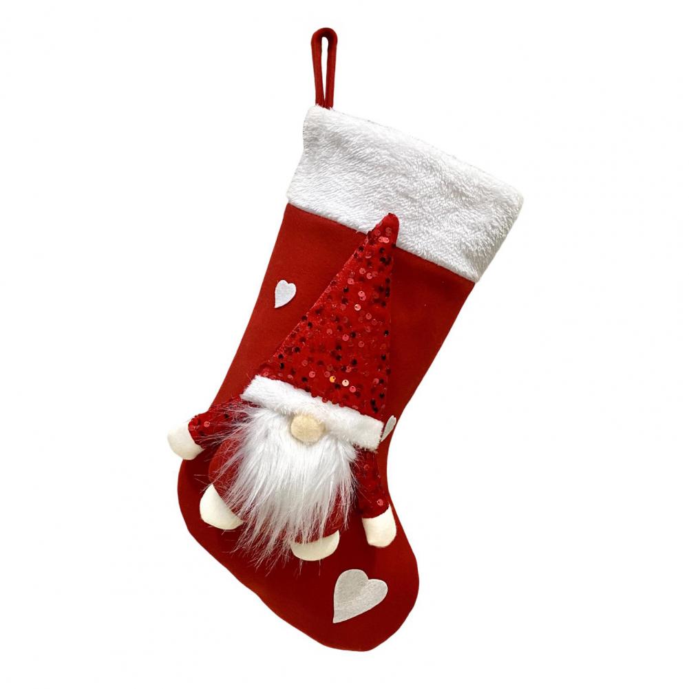 Christmas Stockings Set Festive Sock Decorations Sequined Santa Claus Christmas Stocking with Heart Decor for Xmas