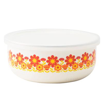 Fuji Horo Vorratsbehälter Rund Emaille 18cm Showa Retro Erinnerungen Sonnenblume SF FJ-18CF