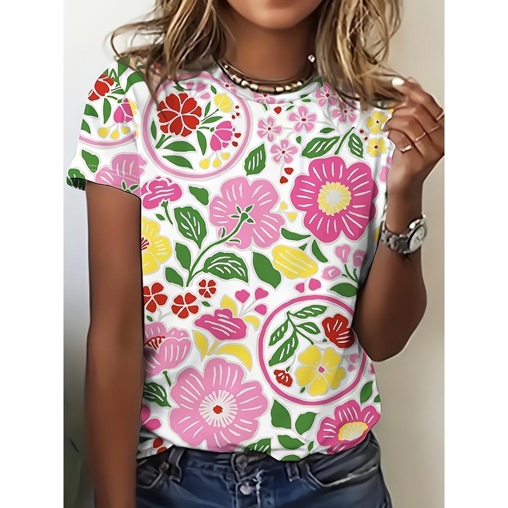 Summer Colorful Floral Flower T-Shirts 3D Print Women's O-Neck Short Sleeve T Shirt Harajuku Top Y2k Casual Tees Female Clothing