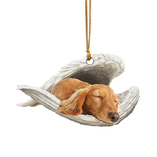 Dog Sleeping In Angel Wings Ornament 2D Flat Car Rear View Mirror Hanging Charm Pet Memorial Keepsake for Christmas Tree Car Interior Accessories