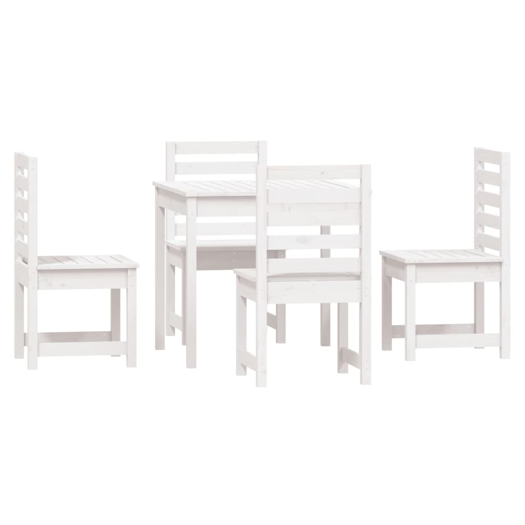 5 Piece White Outdoor Dining Set Solid Pine Wood