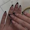 European And American Long Glossy Almond Manicure, Advanced Temperament, Simple French Polka Dot Design, Wearing Nail Piece