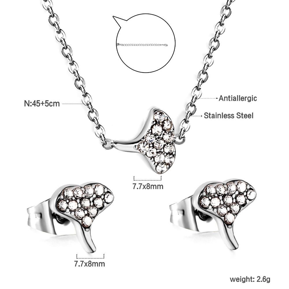 Fashion Bridal Gold Stainless Steel Pendant Necklace Earrings Jewelry Set for Women Plated18k Gold Necklace and Studs Earrings