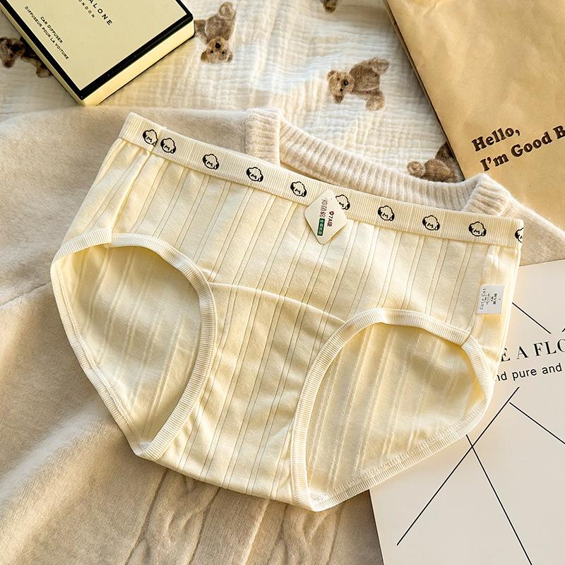 Antibakterieller Mid-Waist-Slip aus reiner Baumwolle, hautfreundlich, atmungsaktiv, elastisch, mit Cartoon-Motiv, Damen-Slip