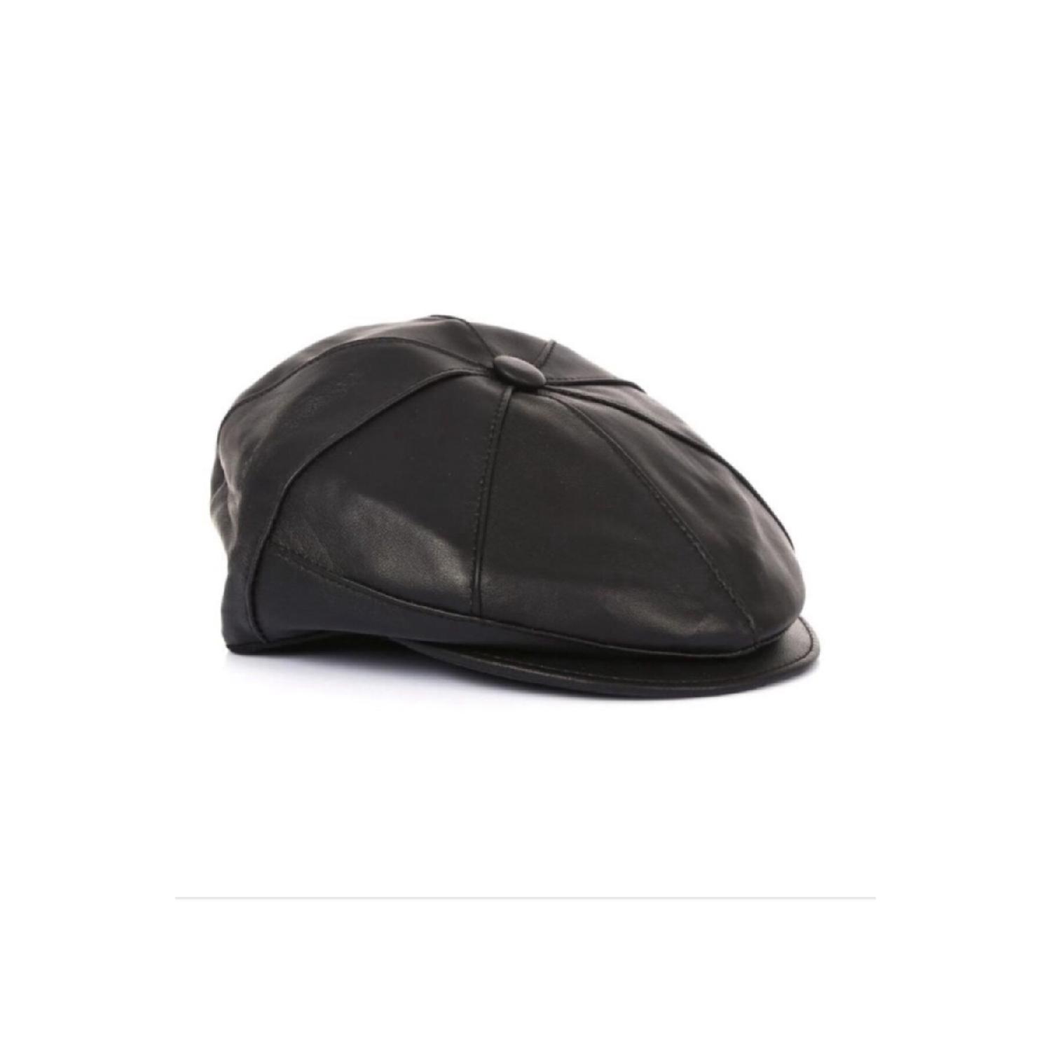 

Black Genuine Leather Men s Cap Classic Hat Tek Ebat чорний