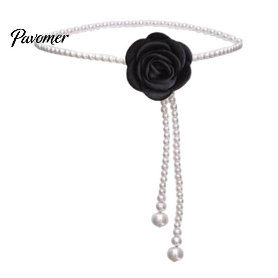 Elegant Flower Waistband Camellia & Faux Pearl Waist Belt for Women, Adjustable Belt, Accessory Chain, Wedding Dress Bridal Party Daily Wear Fashion