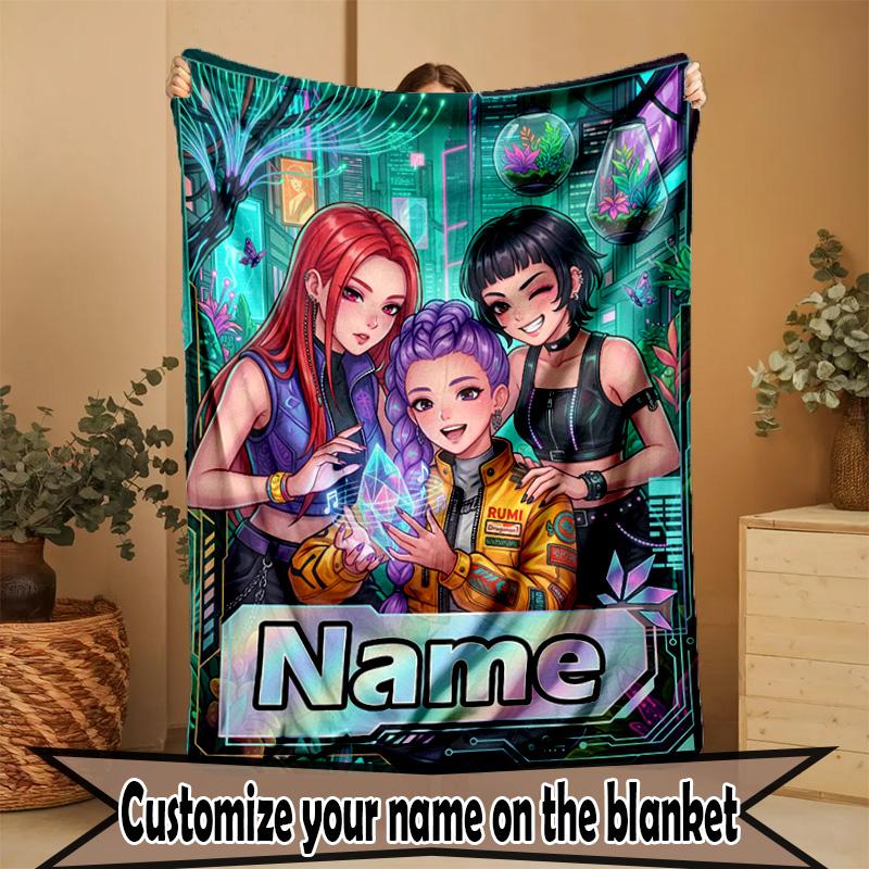 Individuelle Namenspersonalisierte Kpop Dämonenjäger Druckdecke, Heimdekoration, Schlafzimmer, Sofa, Camping, Couch, Geschenke für Geburtstag Weihnachten