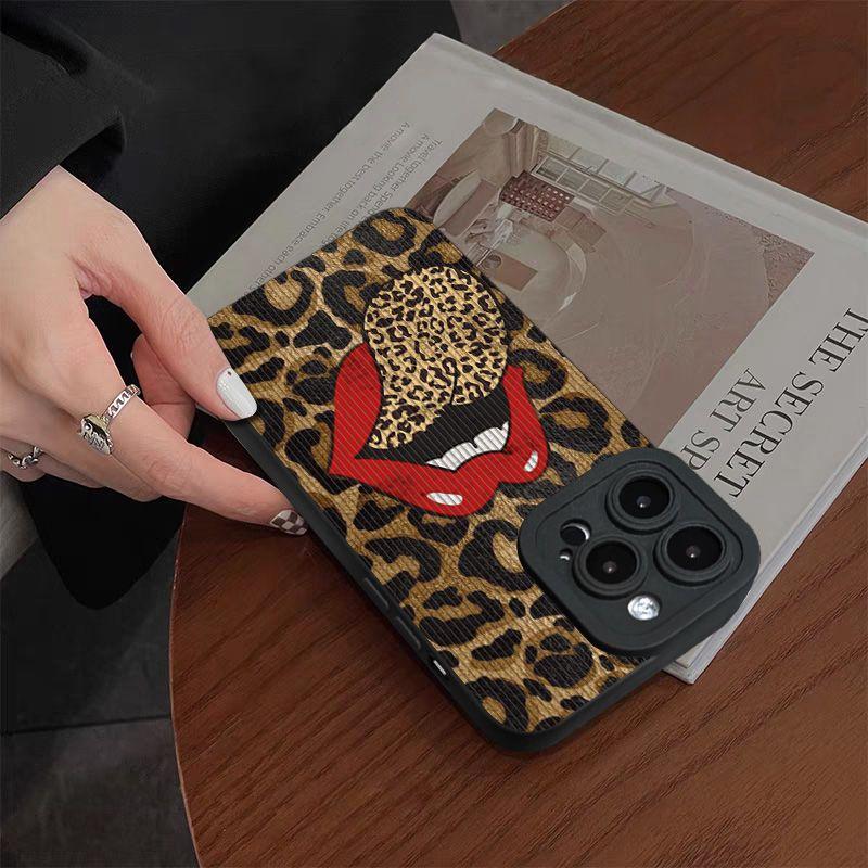Hot Red Lip Leopard Print Phone Case For Samsung Galaxy S25 S24 S23 S22 S21 S20 Note20 FE Plus Ultra 4G 5G Soft Silicone Cover