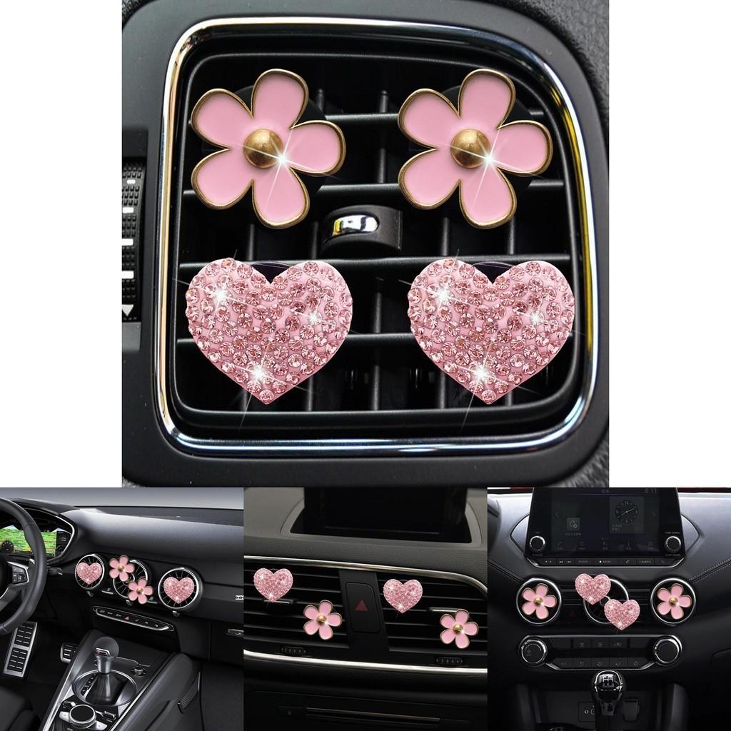 Pink Rhinestone Love Heart Flower Car Air Vent Perfume Clip Goddess Style Interior Ac Decoration Metal Solid Type 60g
