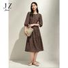Jiuzi Anna Kou Elegant Maillard Geometric Printed Chiffon Waist Dress for Women, Spring 2025 New Collection