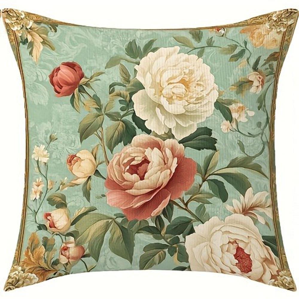 Vintage Light Green Rose Pattern Home Decor Pillowcase Living Room Sofa Polyester Cushion Cover with Zipper