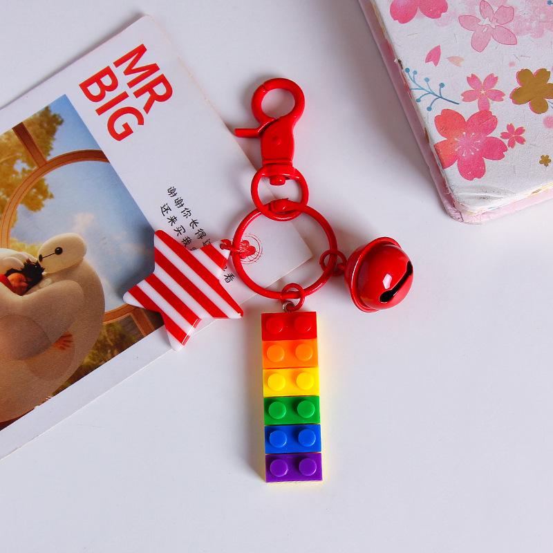 Korean Colorful Striped Star Bell Keychain Pendant - Rainbow Backpack Charm Gift