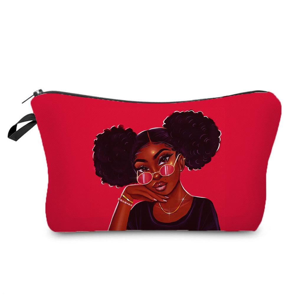 Women Black Girl Print Cosmetic Bag Toiletries Organize Travel Storage Case 6397