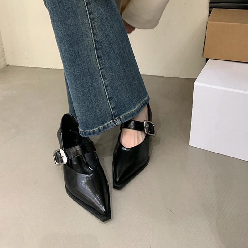 

Туфли-лодочки на низком каблуке, весенняя обувь, остроносые, на толстом каблуке, женская обувь, новинка 2025, женские туфли-лодочки на среднем каблуке Мэри Джейн 39