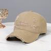 Ripped Baseball Cap Female Alphabet Embroidery Washed Cotton Cap Small Face Wide Brim Soft Top Sun Hat